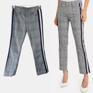 Mother Insider Ankle Pants 26 Grey Blue Glen Plaid Side Stripe Preppy Academia